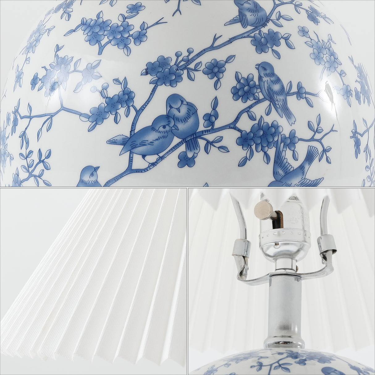 Shishen Cottage Classic Chinoiserie Ceramic Orb LED Table Lamp with Pleated Shade