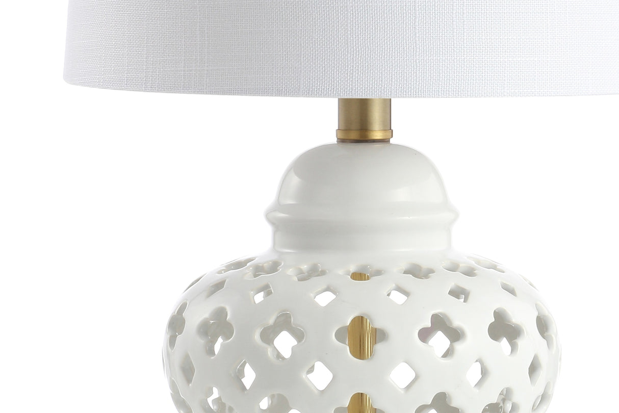Quatrefoil Pierced Ginger Jar Ceramic/Metal LED Table Lamp
