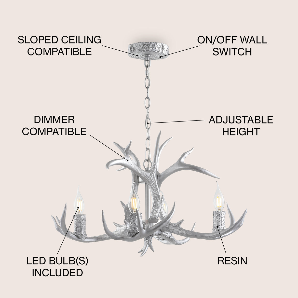 Eldora Adjustable Resin Antler 4-Light LED Chandelier