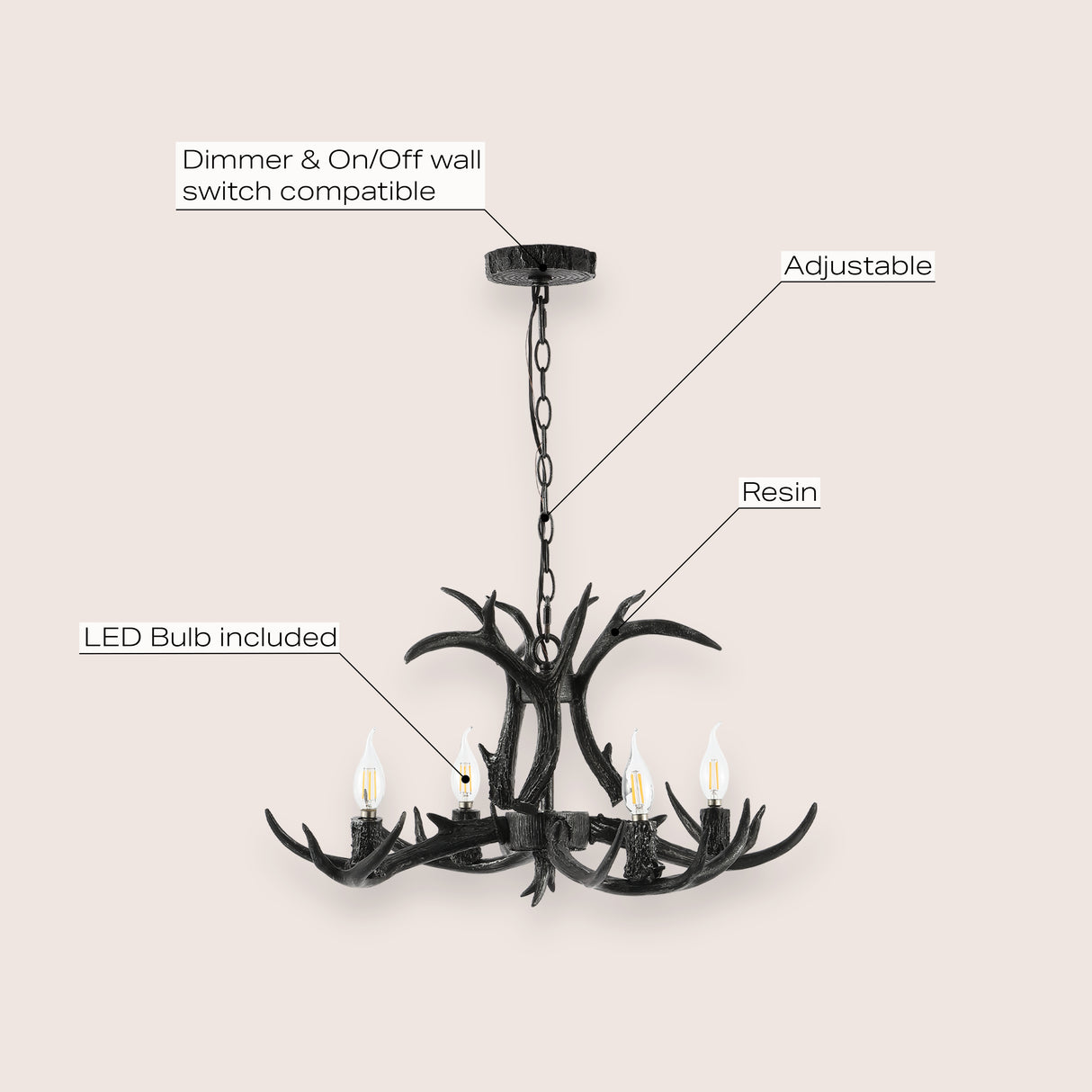 Eldora Adjustable Resin Antler 4-Light LED Chandelier