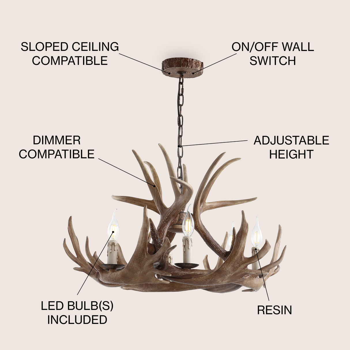 Nelle Adjustable Resin Antler 6-Light Chandelier