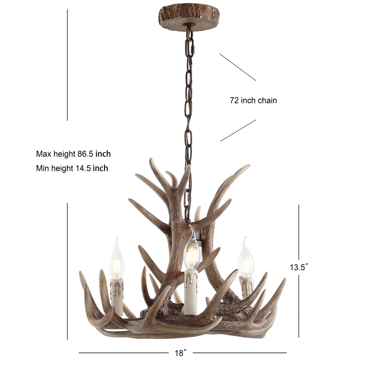 Nelle Adjustable Resin Antler 3-Light LED Chandelier