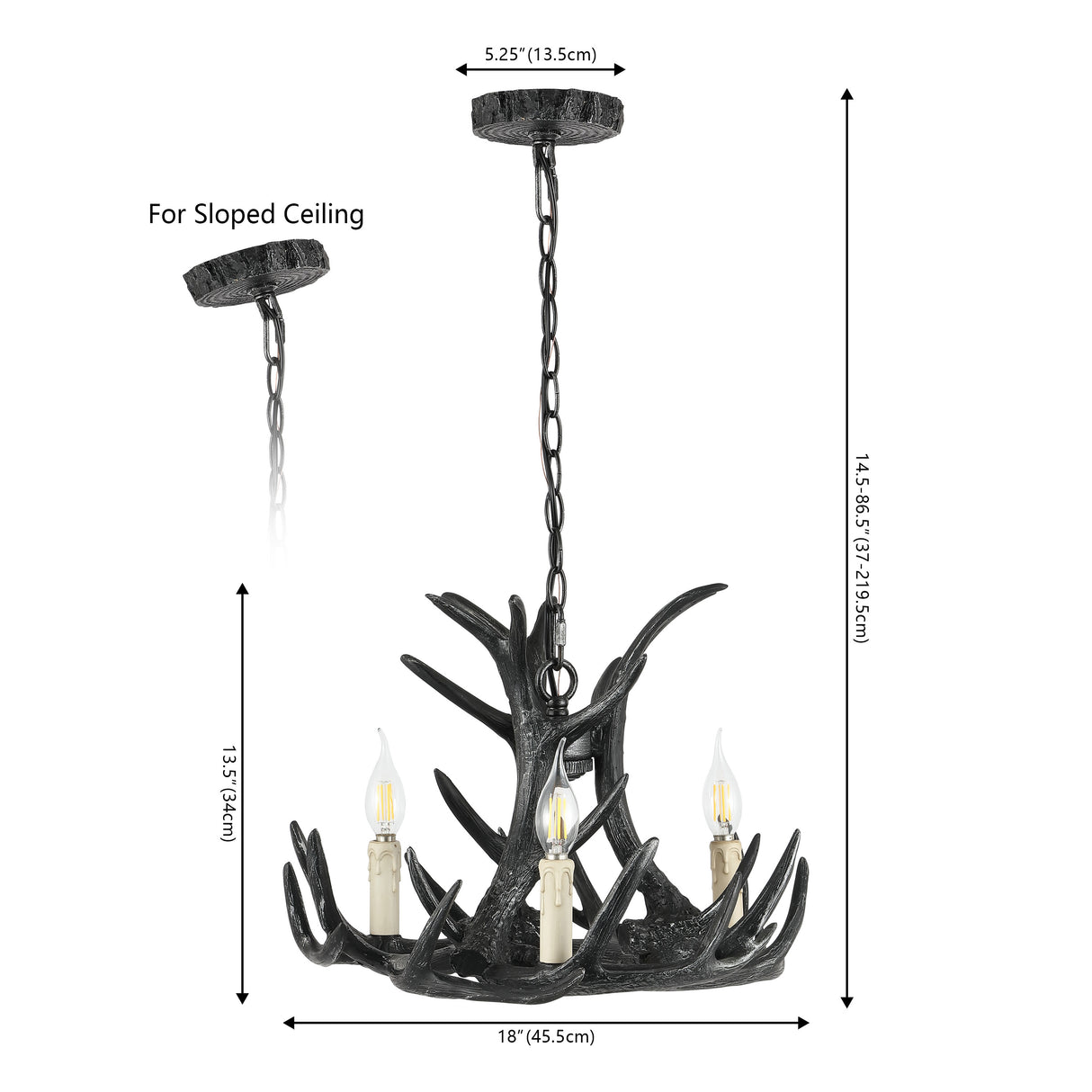 Nelle Adjustable Resin Antler 3-Light Dimmable LED Chandelier