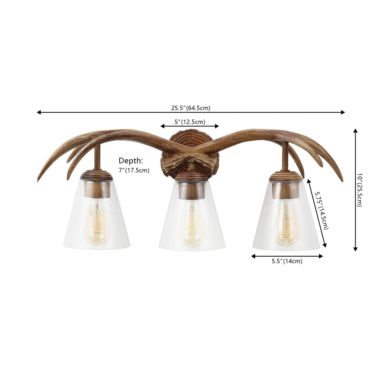 Wyatt 3-Light Southwestern Bohemian Resin/Seeded Glass Faux Antler LED Vanity Light