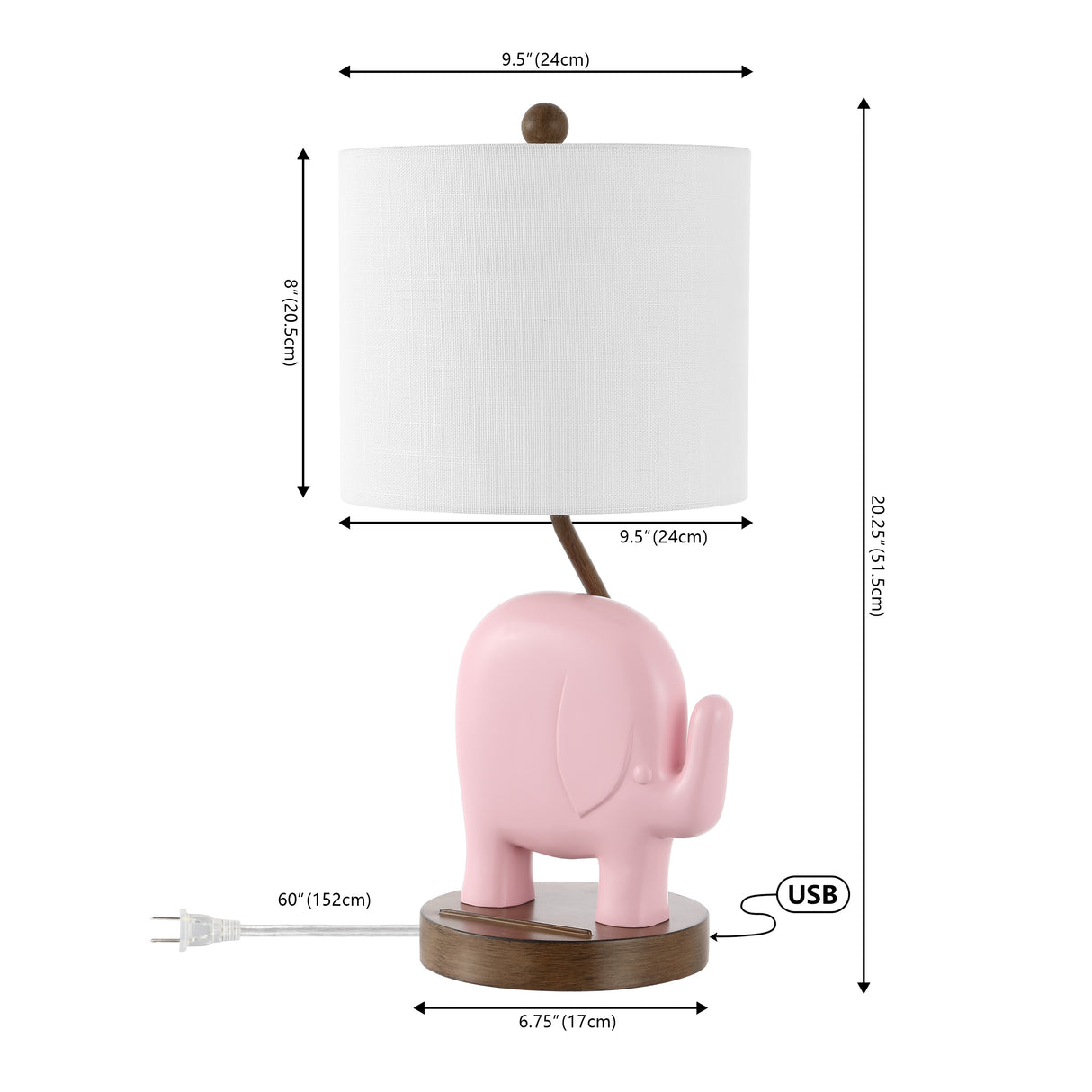 Ellie Bohemian Designer Iron/Resin Elephant LED Kids' Table Lamp with Phone Stand and USB Charging Port