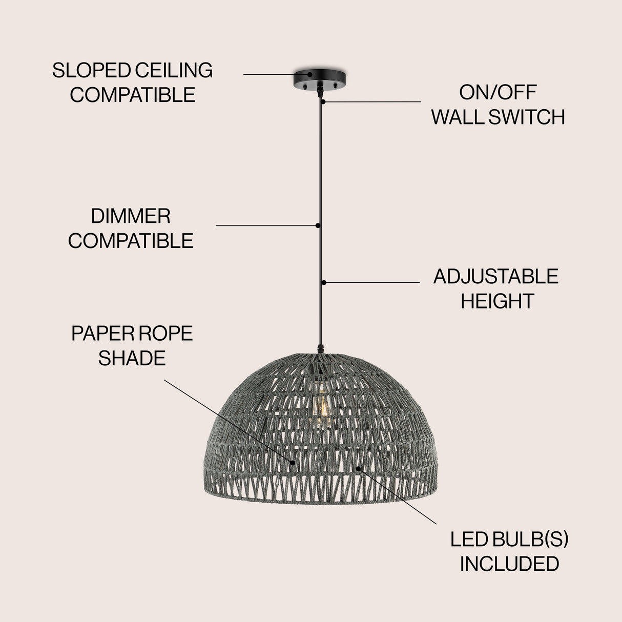 Campana 1-Light Bohemian Modern Woven Rope/Iron LED Pendant