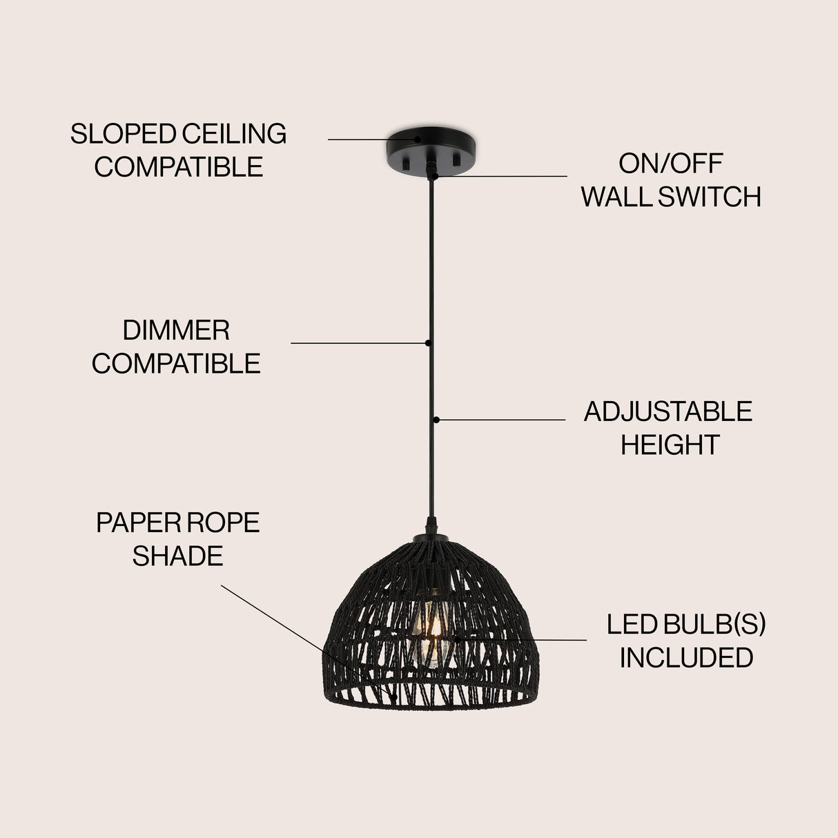 Campana 1-Light Bohemian Modern Woven Rope/Iron LED Pendant