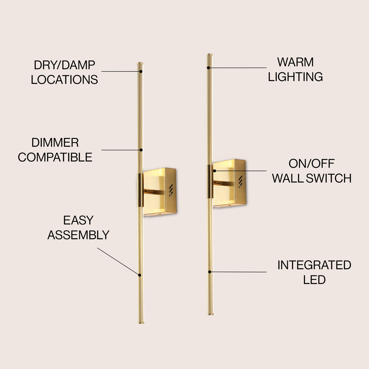 Makena modern minimalist dimmable integrated led metal wall sconce