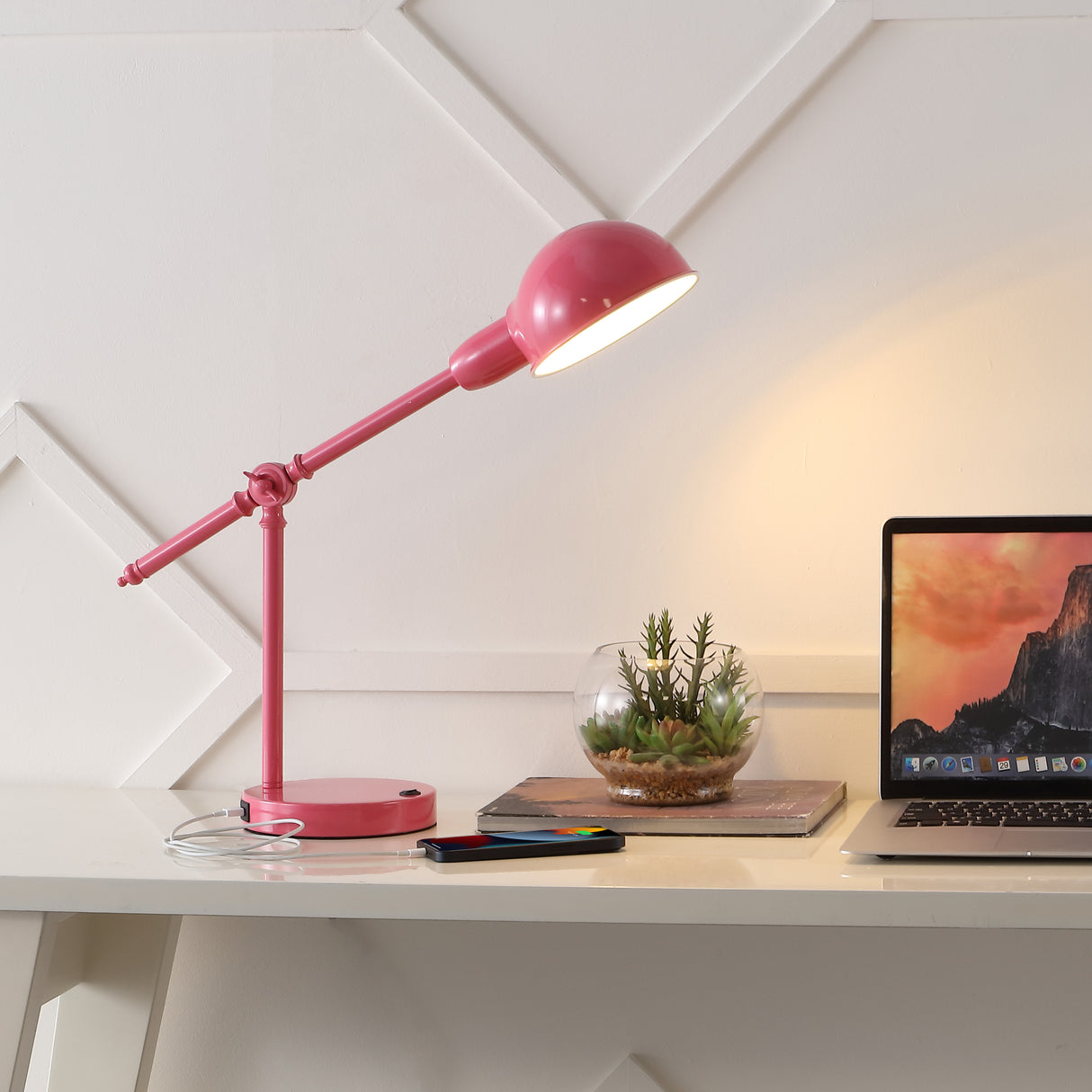Curtis Vintage Industrial Iron Adjustable Dome Shade LED Task Lamp with USB Charging Port