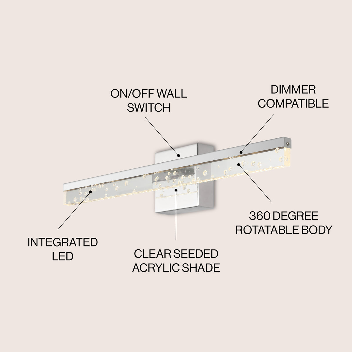 Mario 1-Light Modern Contemporary 360-Degree Rotatable Iron/Seeded Acrylic Integrated LED Vanity Light