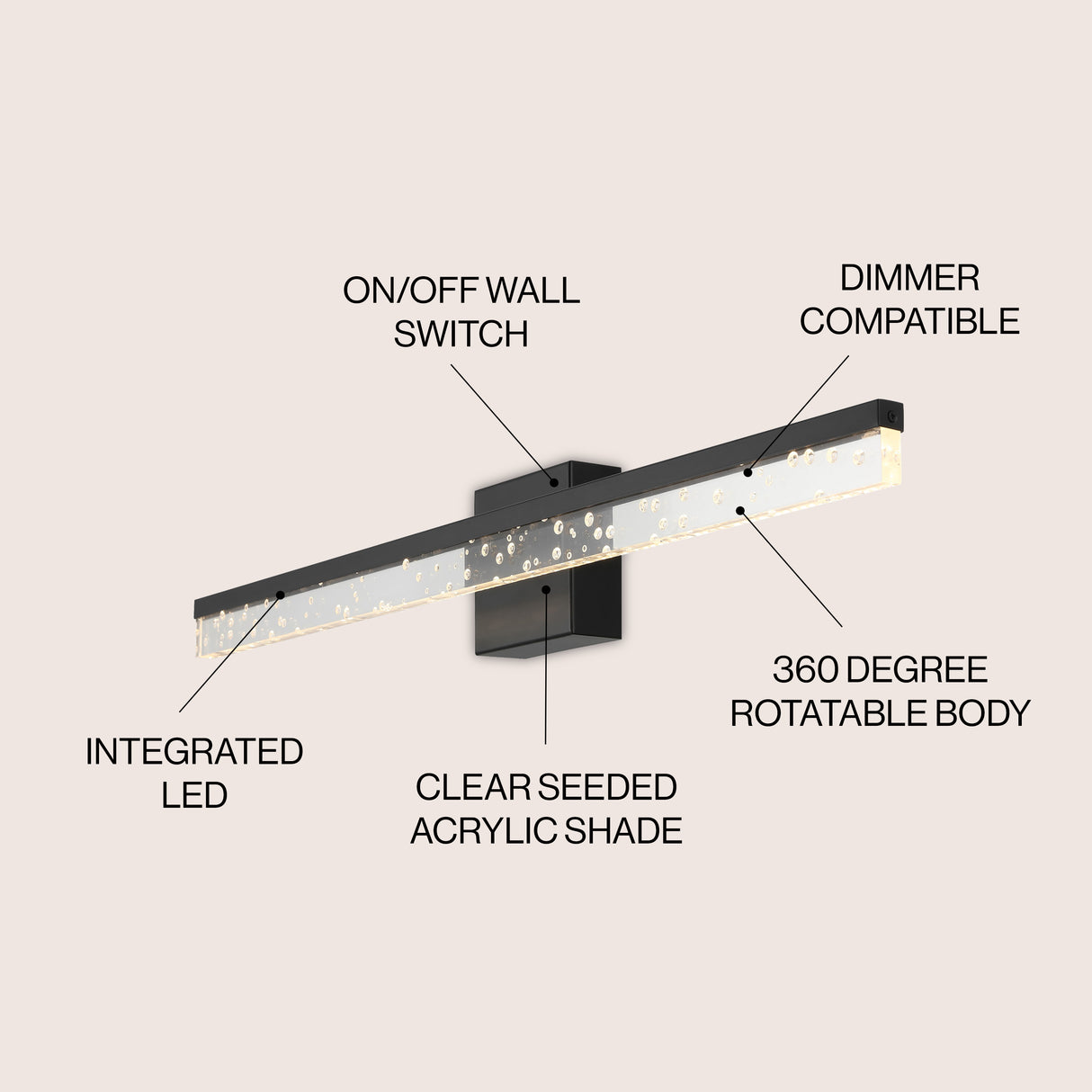 Ingres 1-Light Modern Contemporary 360-Degree Rotatable Iron/Seeded Acrylic Integrated LED Vanity Light
