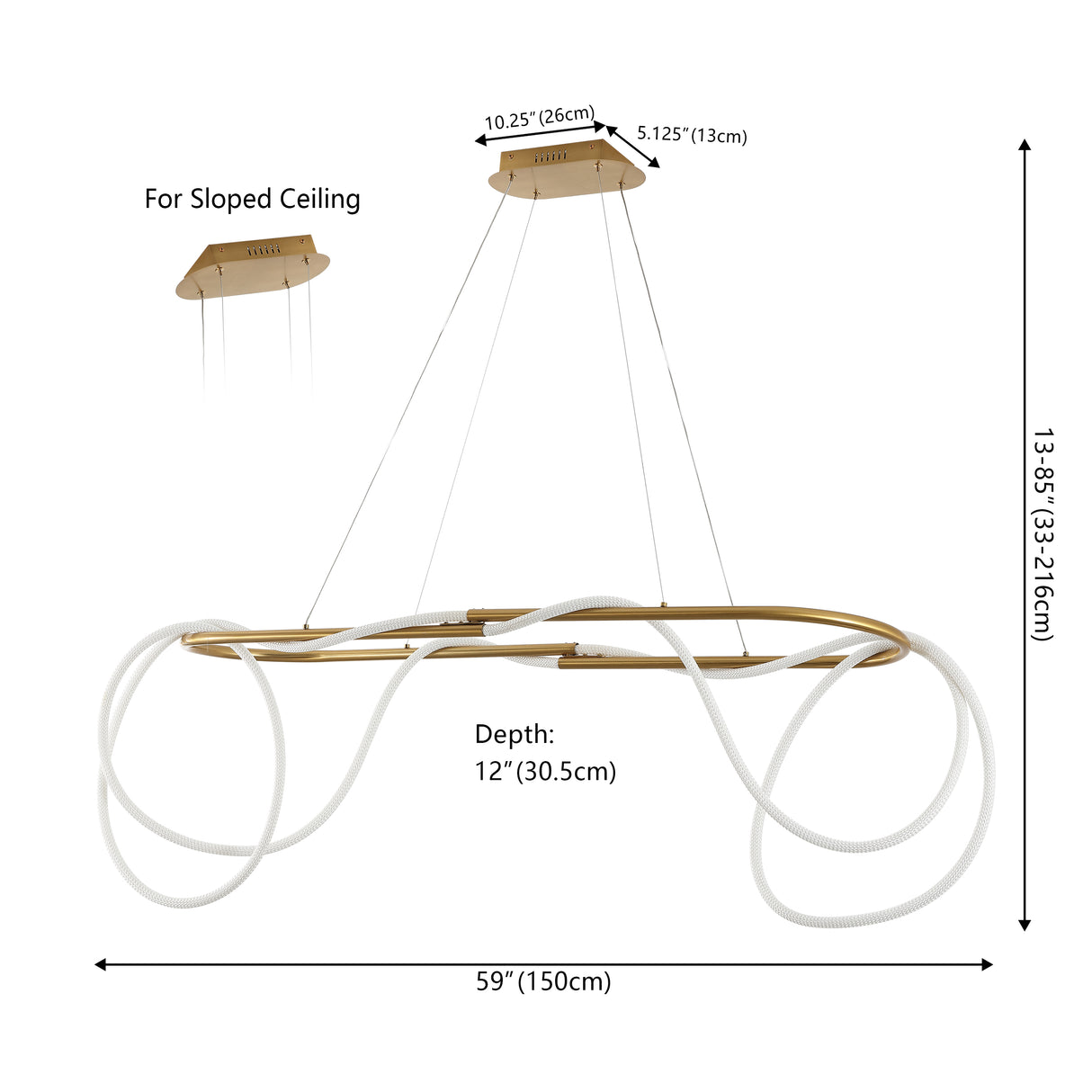 Lisette 360 Adjustable Silicone Rope and Metal Dimmable LED Chandelier