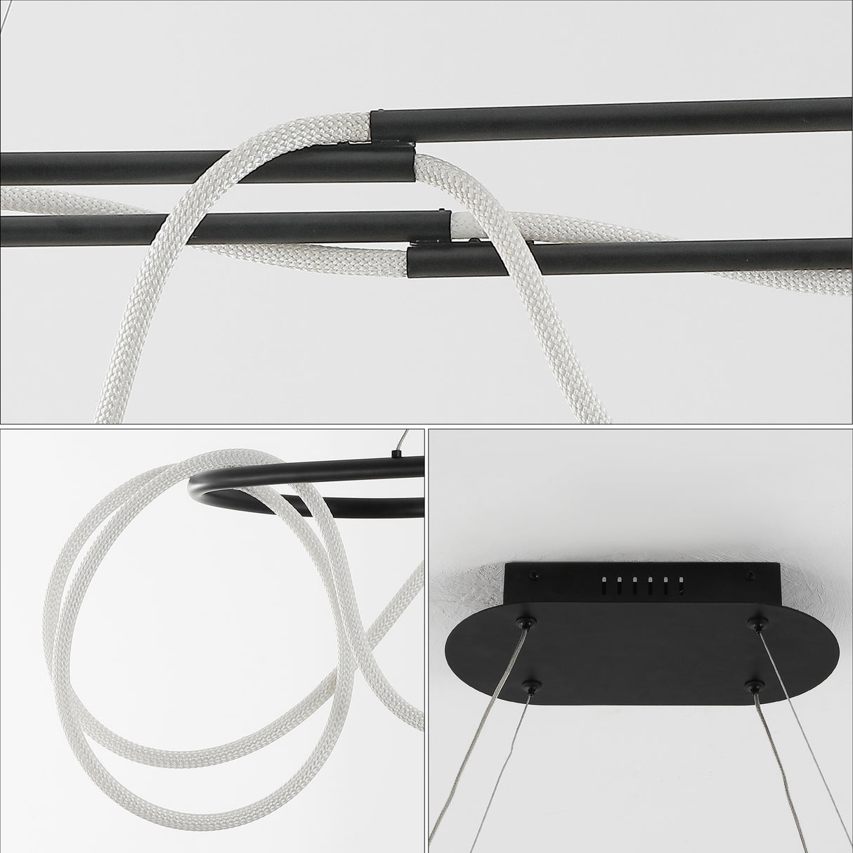 Lisette 360 Adjustable Silicone Rope and Metal Dimmable LED Chandelier