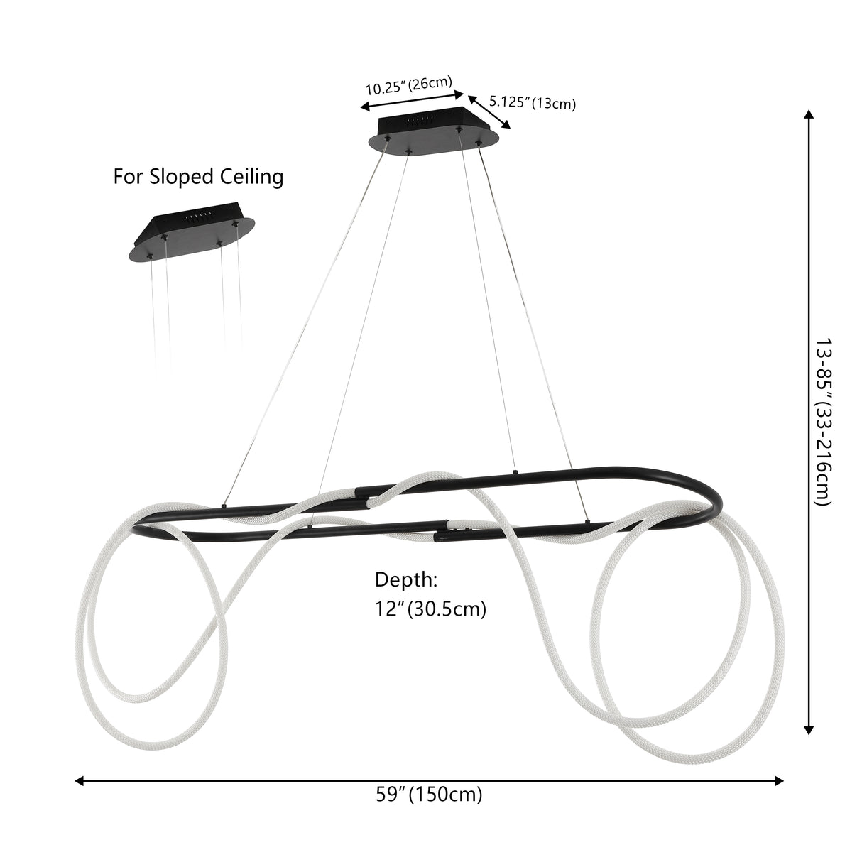 Lisette 360 Adjustable Silicone Rope and Metal Dimmable LED Chandelier