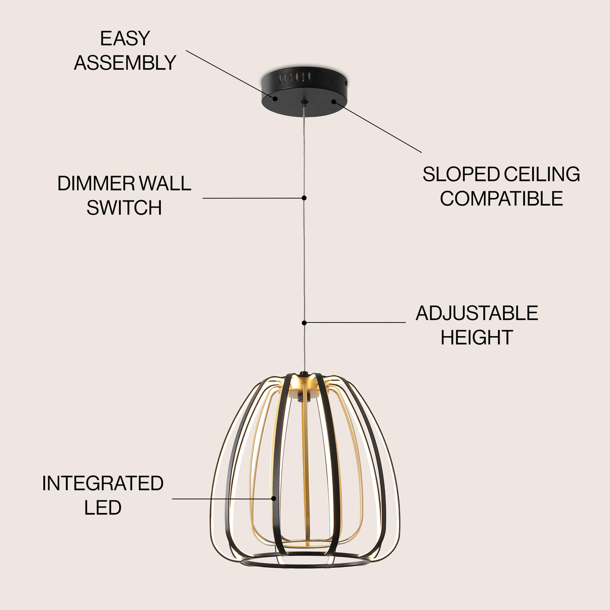 Gigi Modern Glam Metal Adjustable Dimmable Stripe Cage LED Pendant