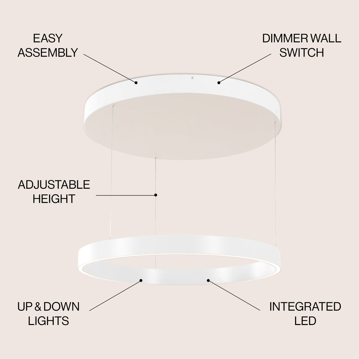 Jense Minimalist Modern Metal Adjustable Dimmable Ring LED Pendant