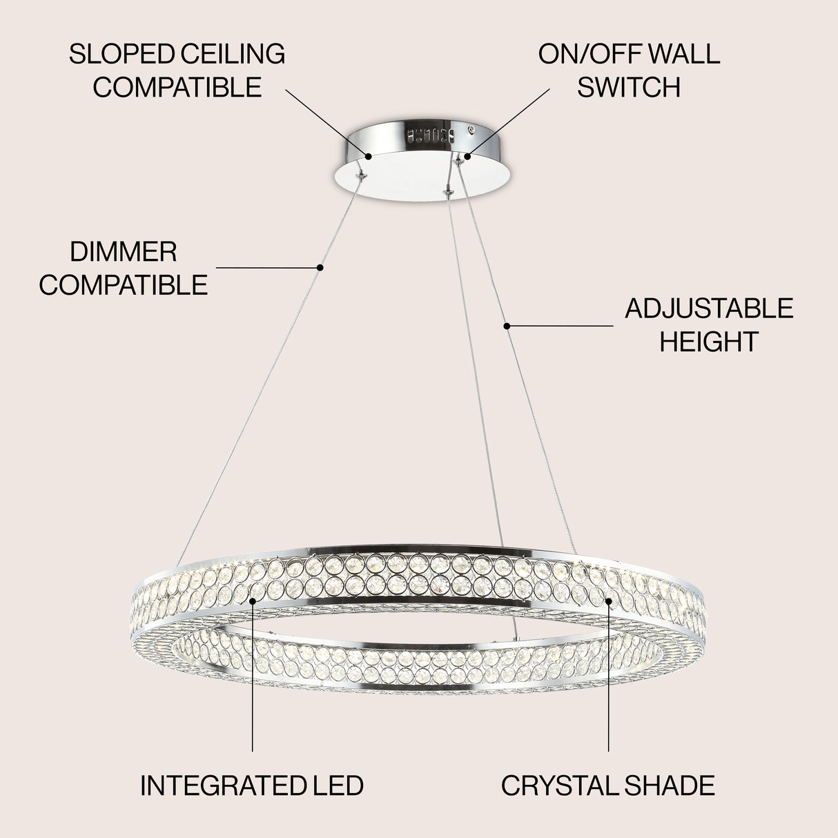 Benton Round Integrated LED Crystal/Metal Pendant