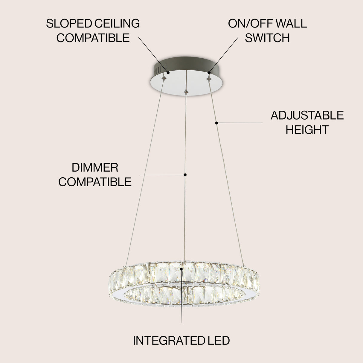Reese Adjustable Integrated LED Metal/Crystal Pendant Pendant