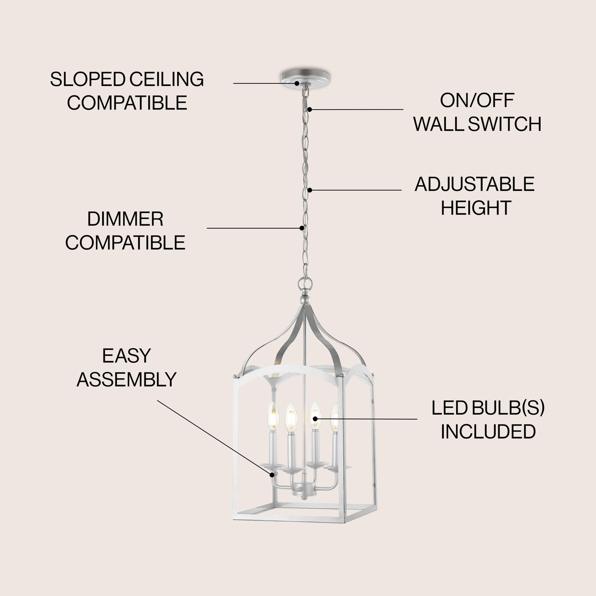 Ruth 4-light Traditional Classic Lantern Metal/Glass LED Pendant