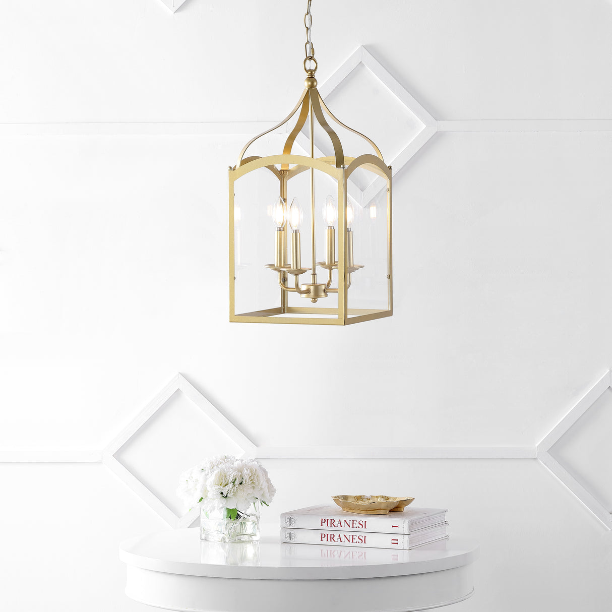Ruth 4-light Traditional Classic Lantern Metal/Glass LED Pendant