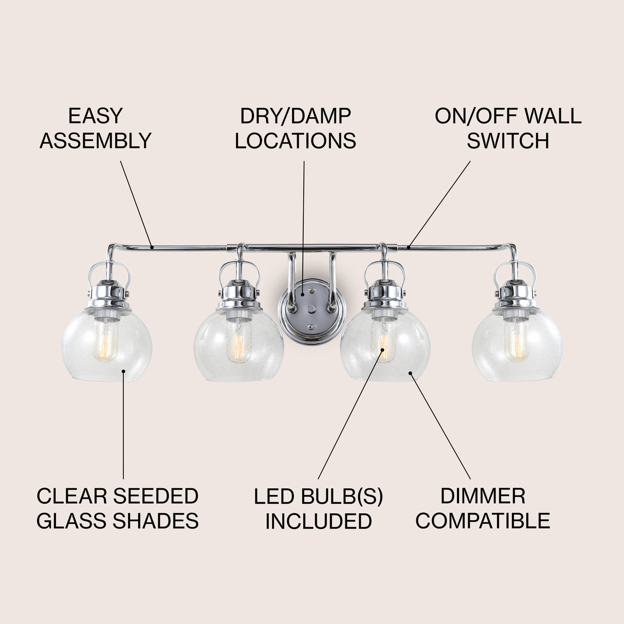 Shirley 4-Light Metal/Seeded Glass Vanity Light