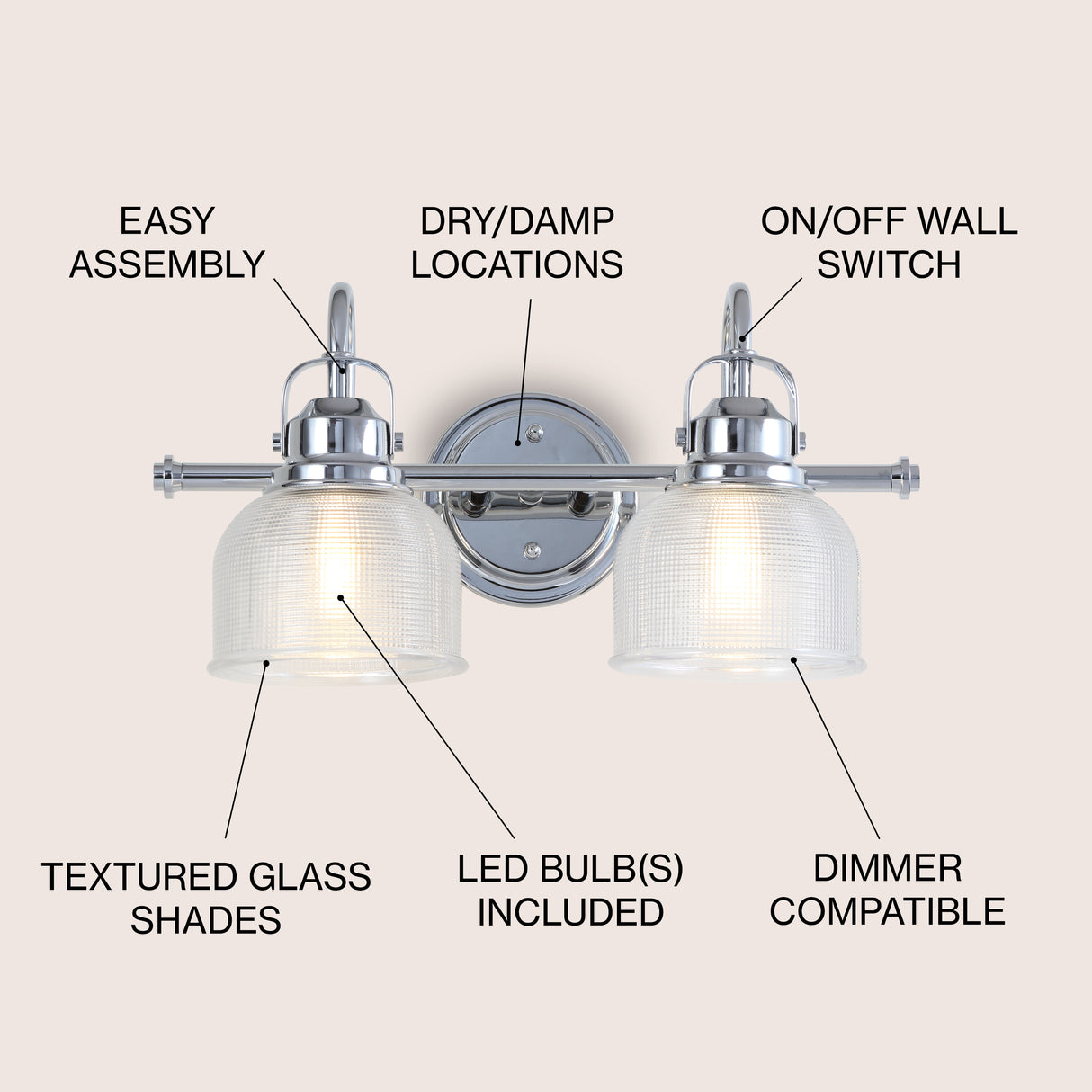 Virginia 2-Light Metal/Glass LED Vanity Light