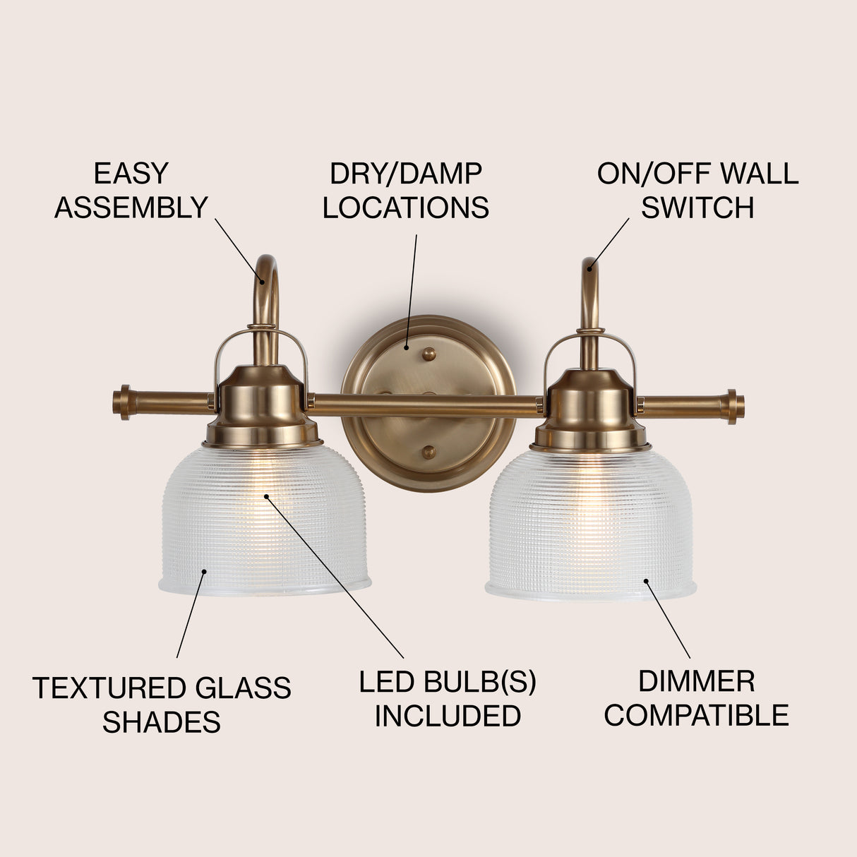 Virginia 2-Light Metal/Glass LED Vanity Light
