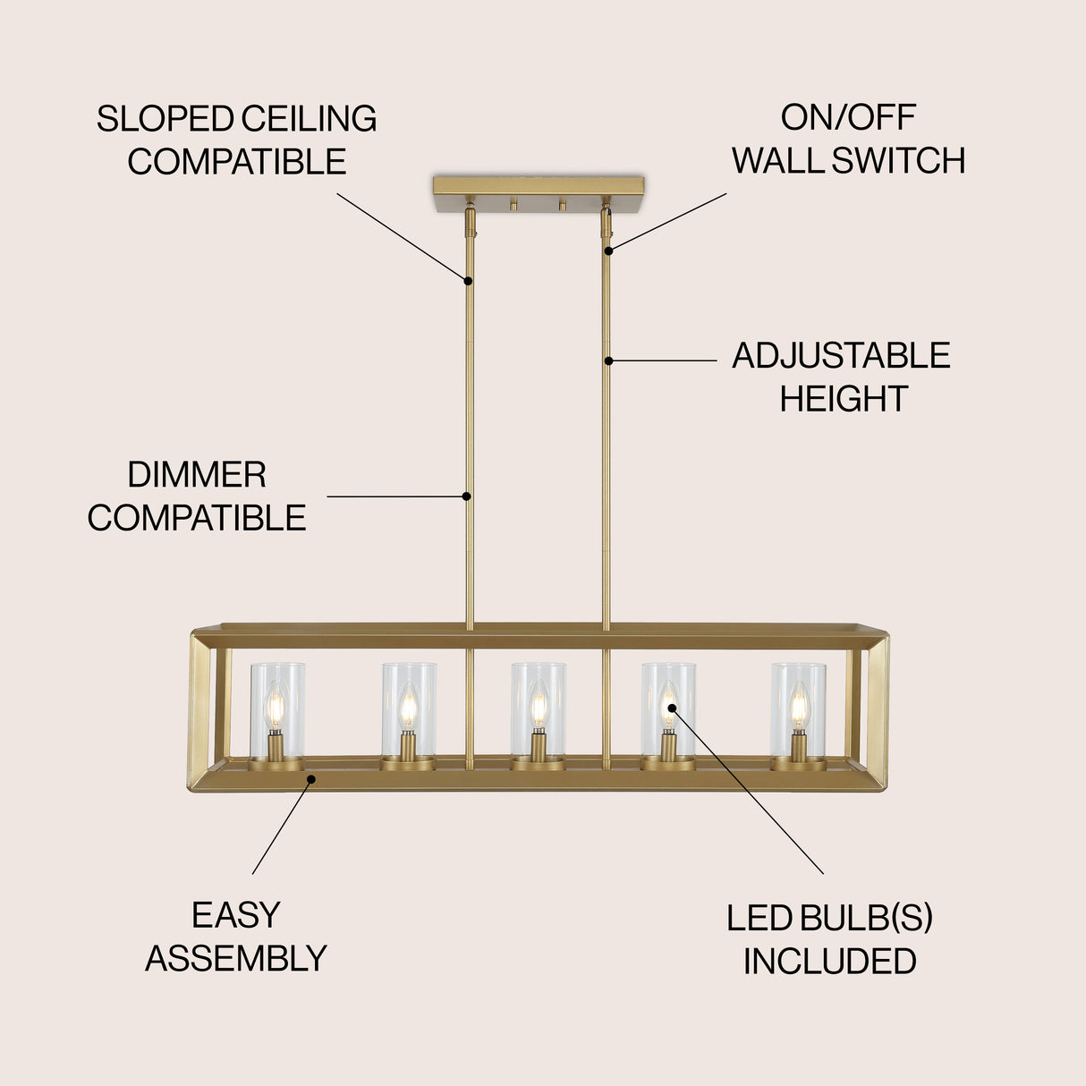 Anna Linear 5-light Metal/Glass LED Pendant