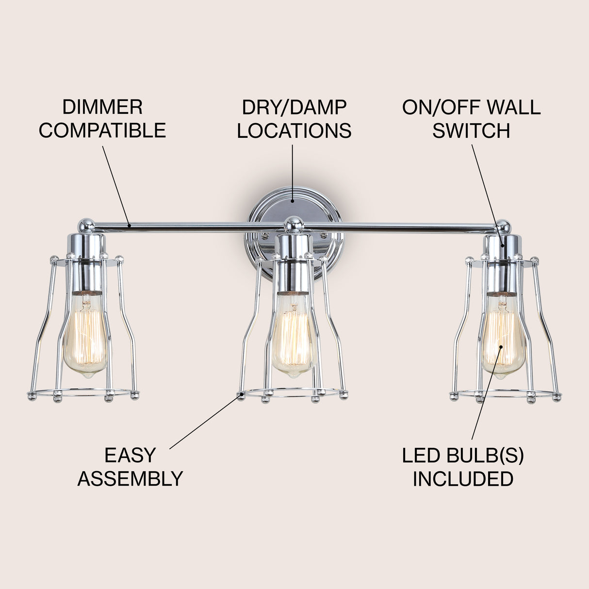 Evelyn 3-light Metal Vanity Light