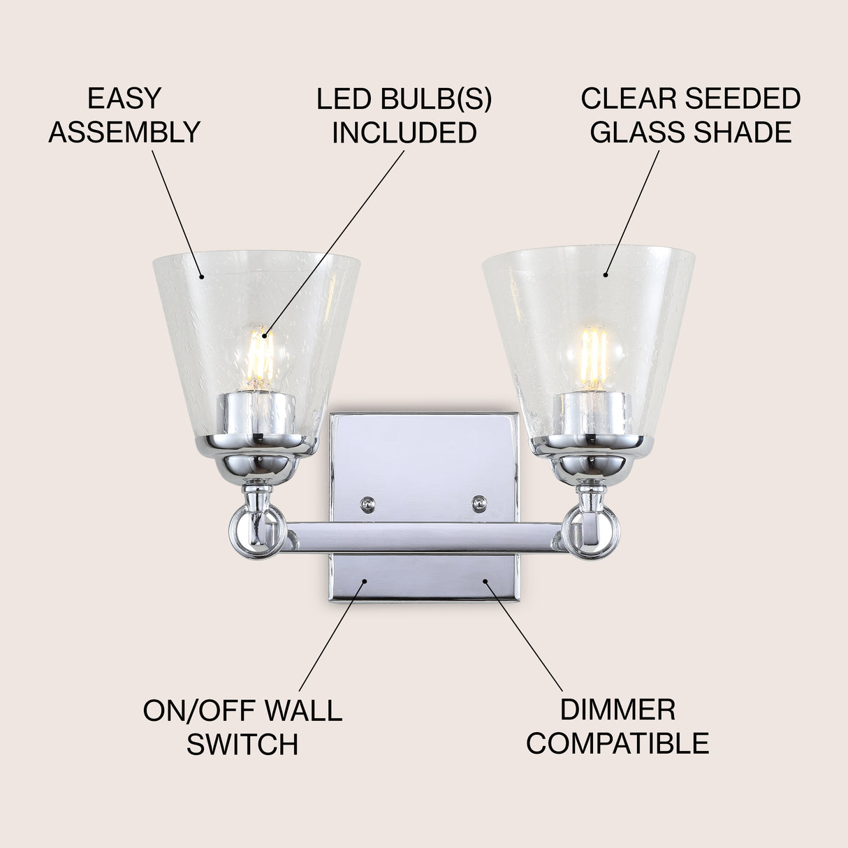Marion 2-Light Hurricane Metal/Seeded Glass LED Vanity Light