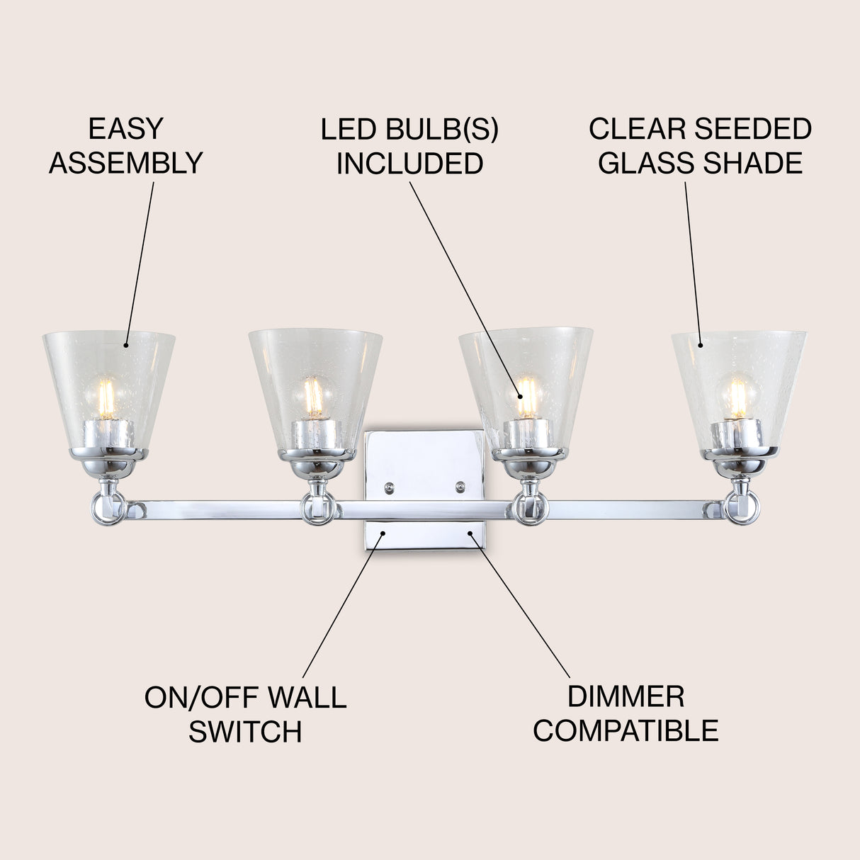Marion 4-Light Hurricane Metal/Seeded Glass LED Vanity Light