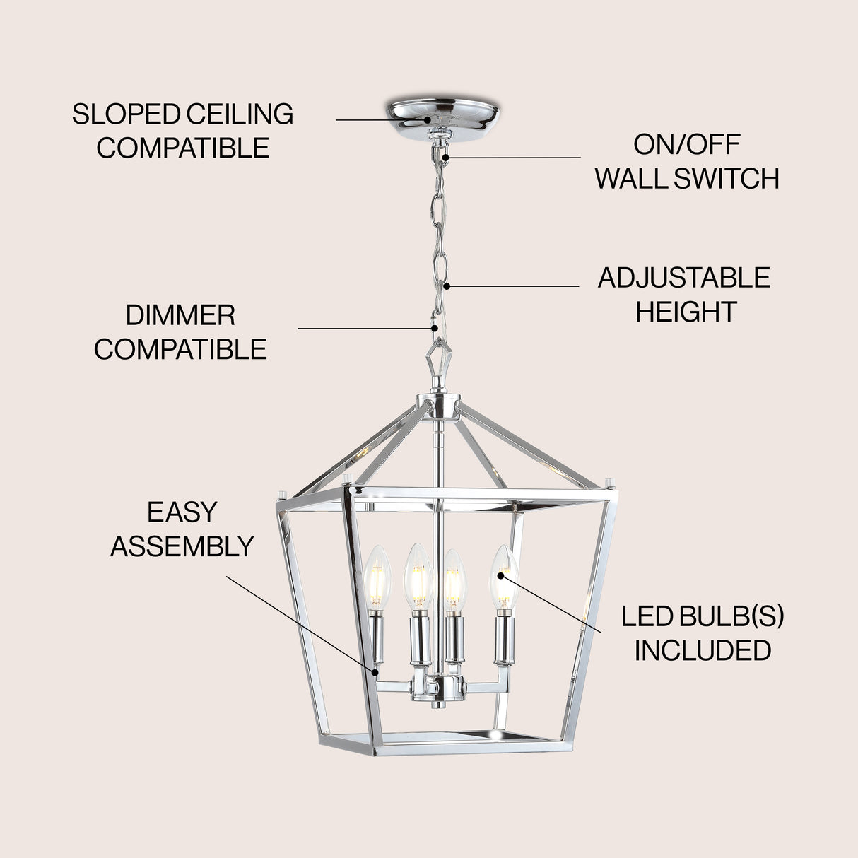 Pagoda 4-Bulb Lantern Metal LED Pendant