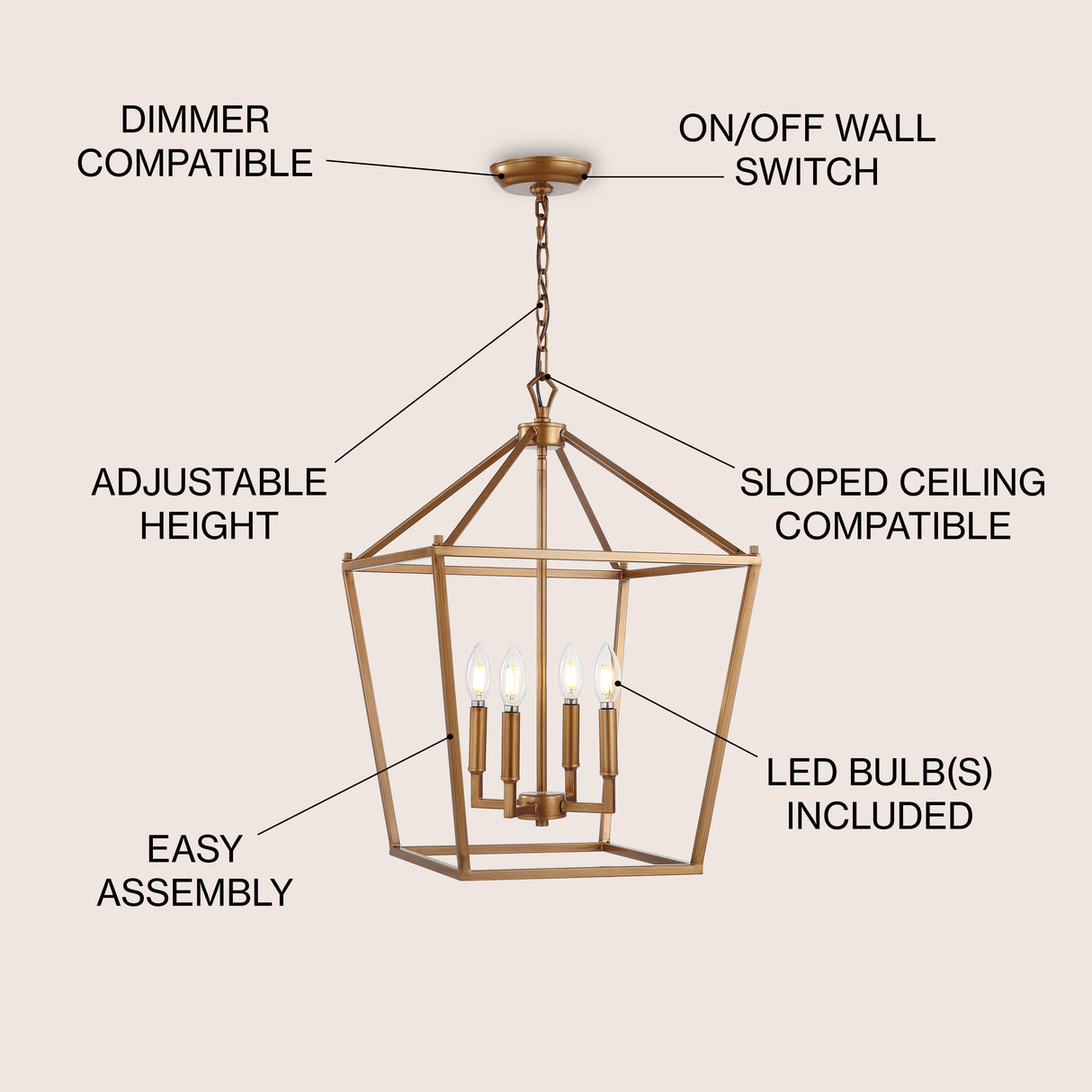 Pagoda 4-Bulb Lantern Metal LED Pendant