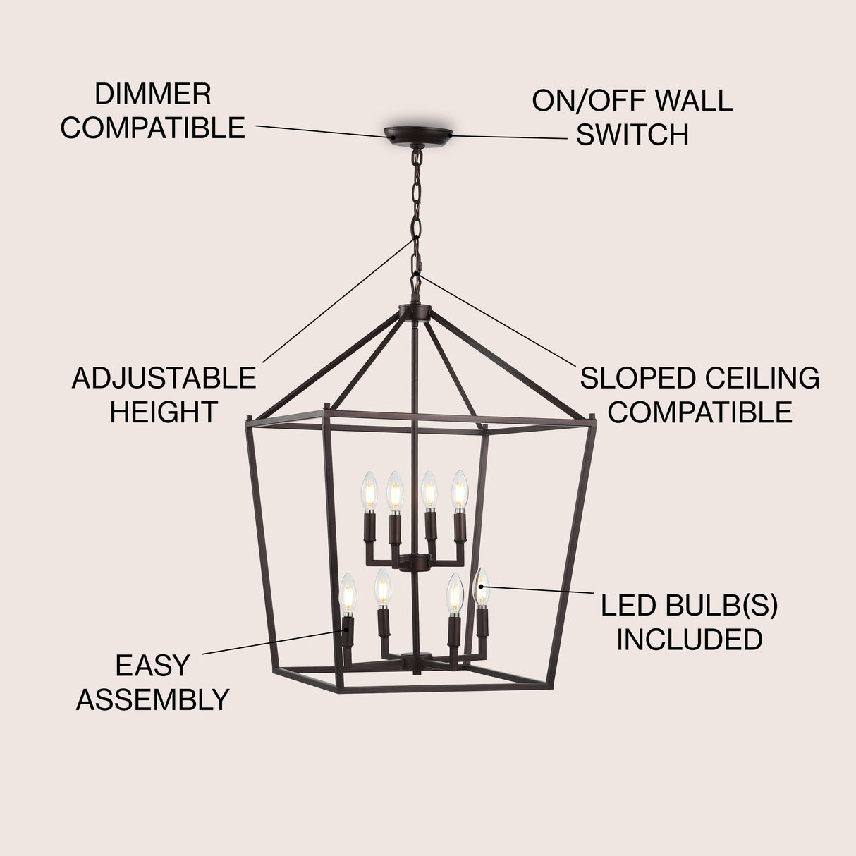 Pagoda 8-Bulb Lantern Metal LED Pendant