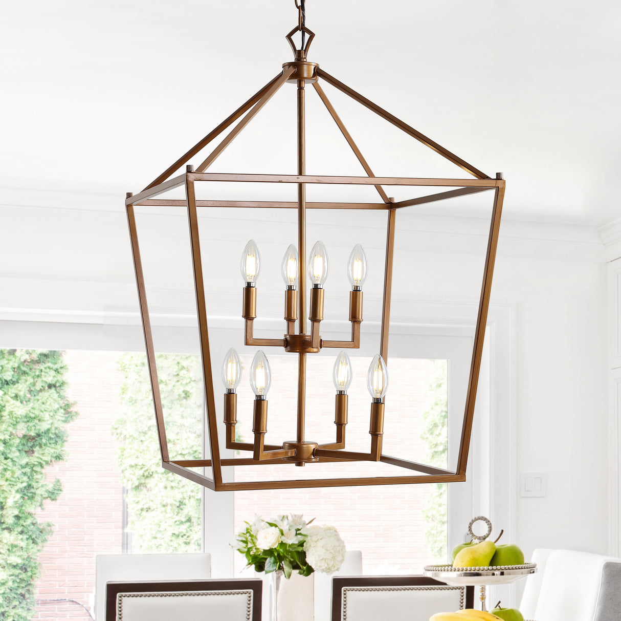 Pagoda 8-Bulb Lantern Metal LED Pendant