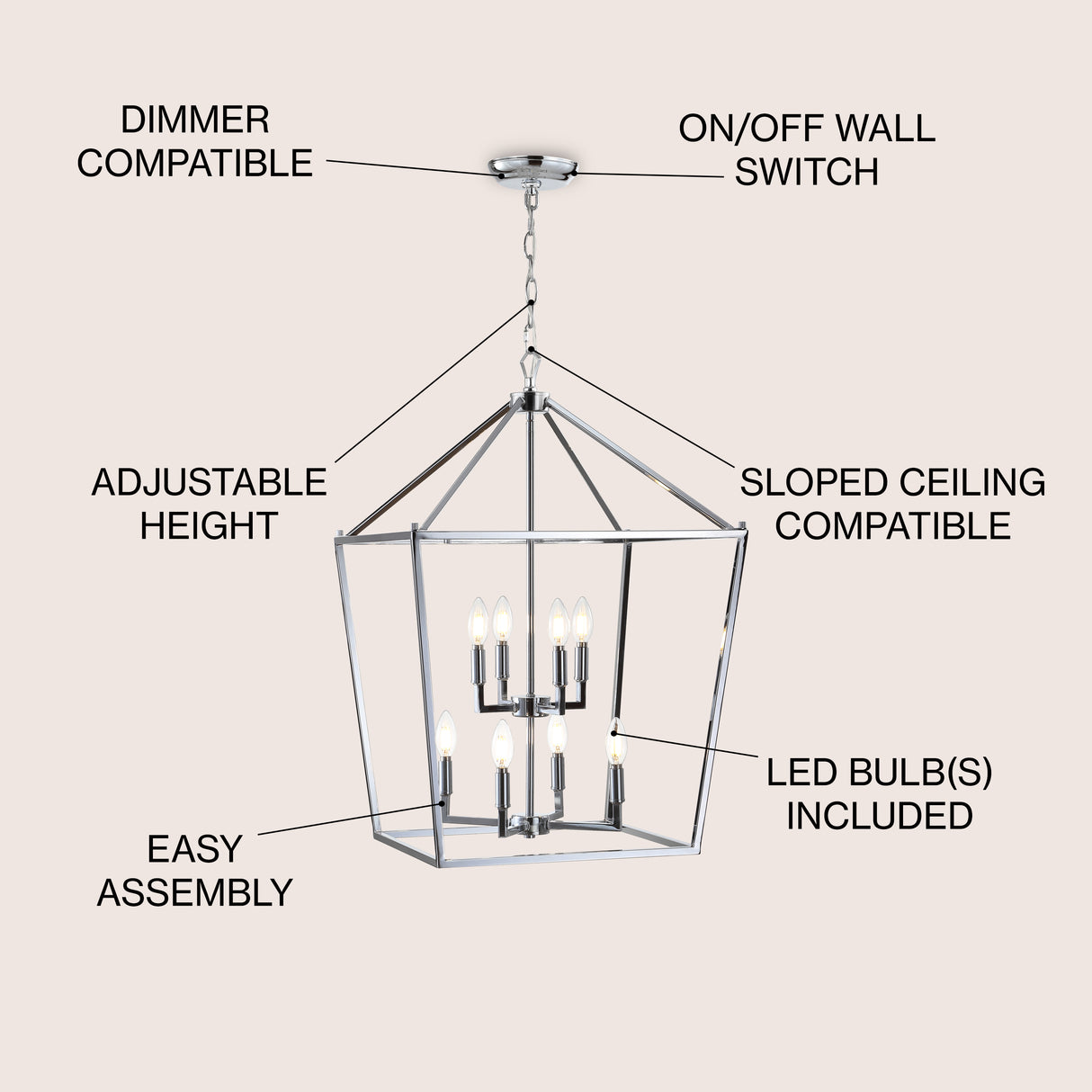 Pagoda 8-Bulb Lantern Metal LED Pendant