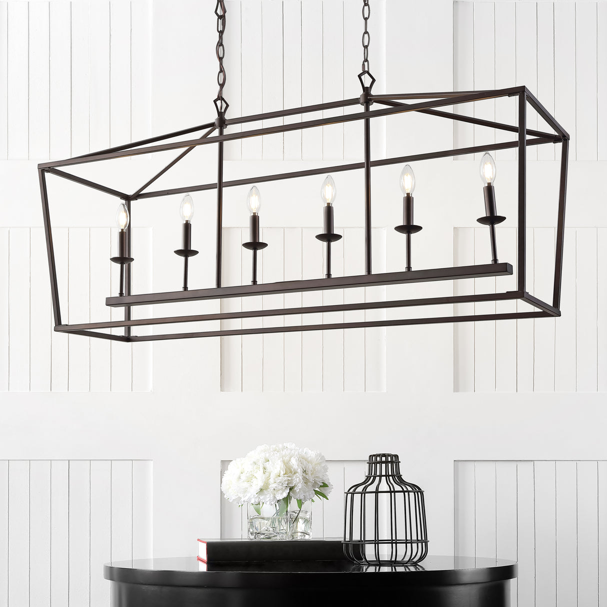 Pagoda Linear 6-Bulb Lantern Metal LED Pendant