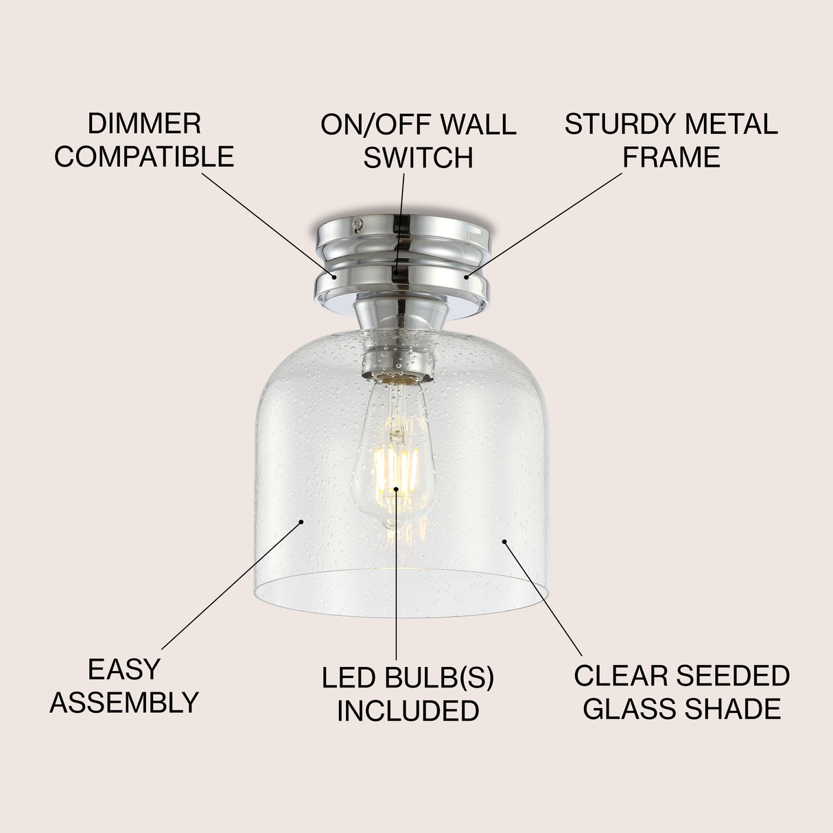 Domenic Metal/Seeded Glass LED Flush Mount