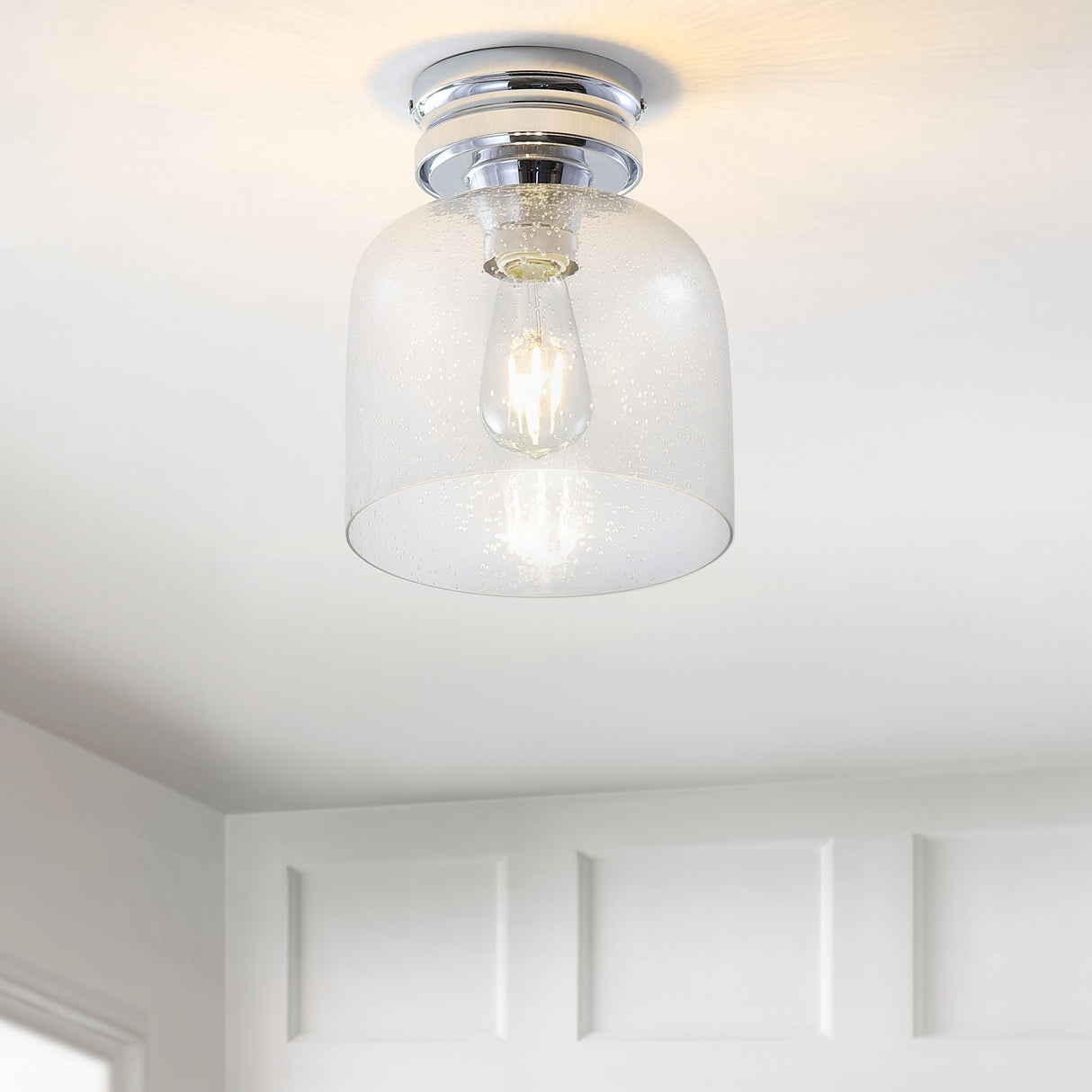 Domenic Metal/Seeded Glass LED Flush Mount