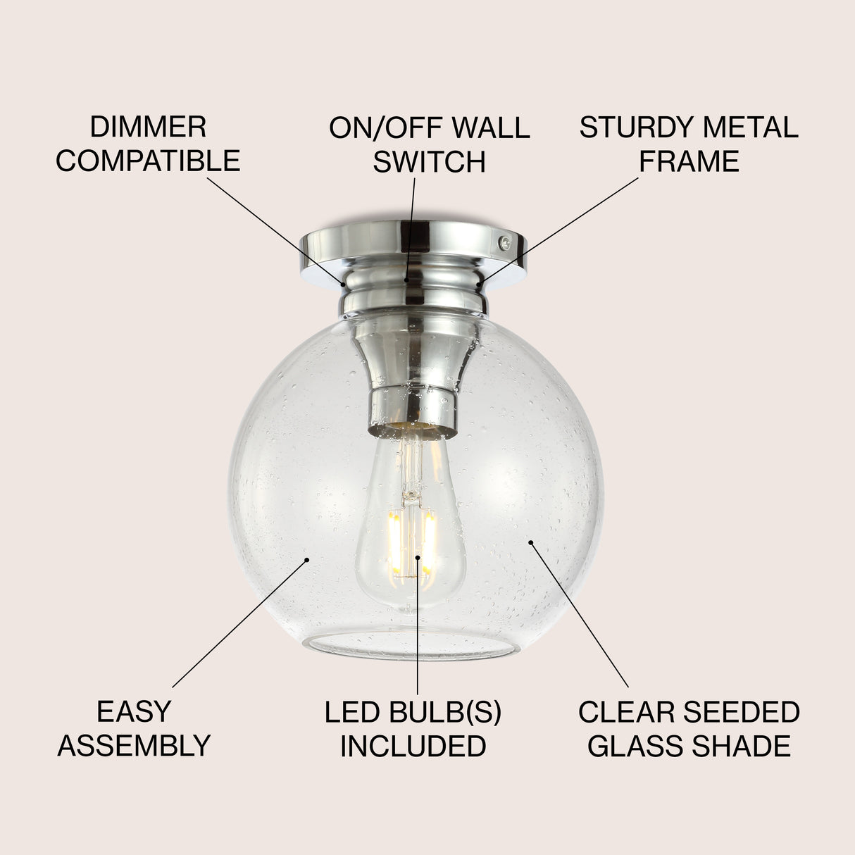 Atlas Metal/Seeded Glass LED Flush Mount