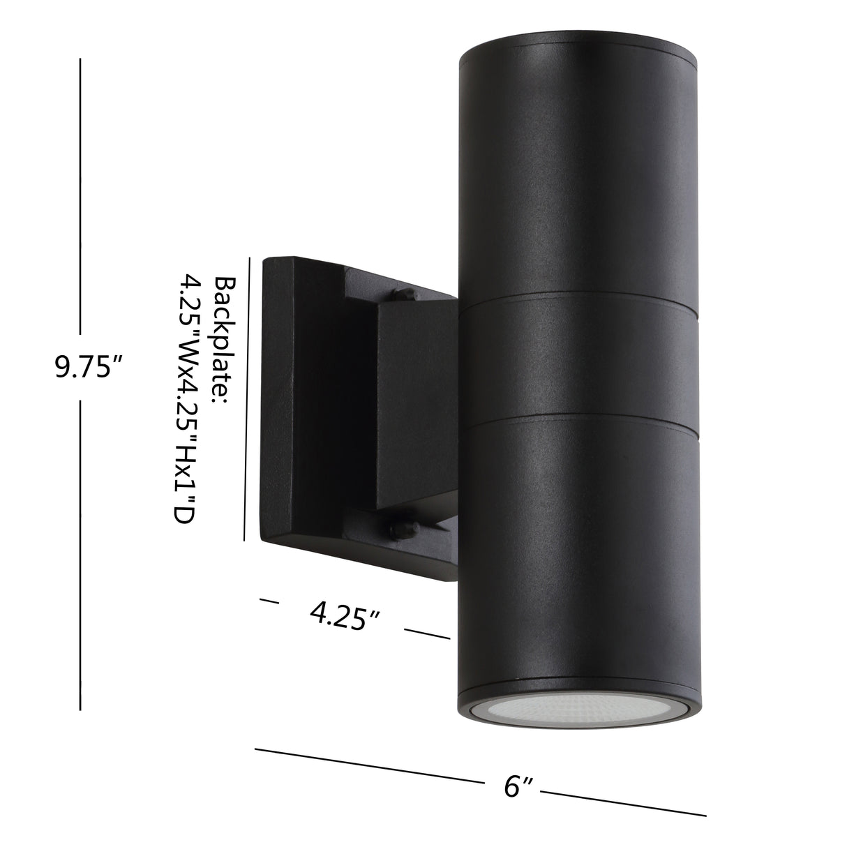 Duo 2-Light Modern Midcentury Cylinder Outdoor Metal/Glass Integrated LED Wall Sconce with Uplight