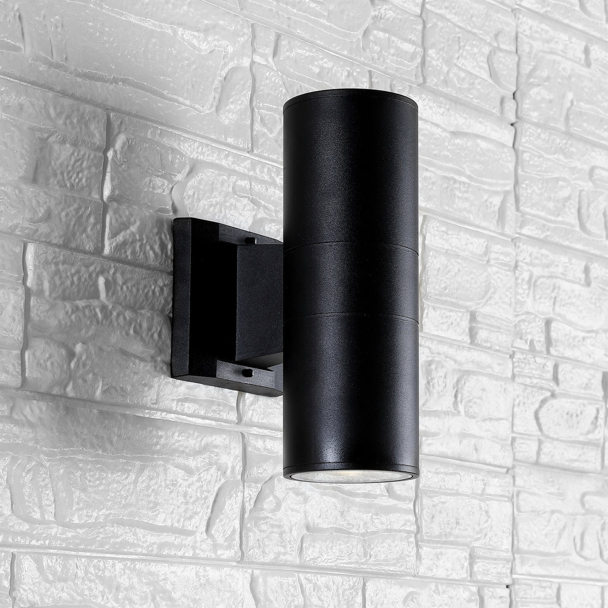 Duo-2-Light-Modern-Midcentury-Cylinder-Outdoor-Metal/Glass-Integrated-LED-Wall-Sconce-with-Uplight-Wall-Sconces