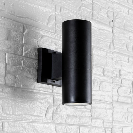 Duo-2-Light-Modern-Midcentury-Cylinder-Outdoor-Metal/Glass-Integrated-LED-Wall-Sconce-with-Uplight-Wall-Sconces