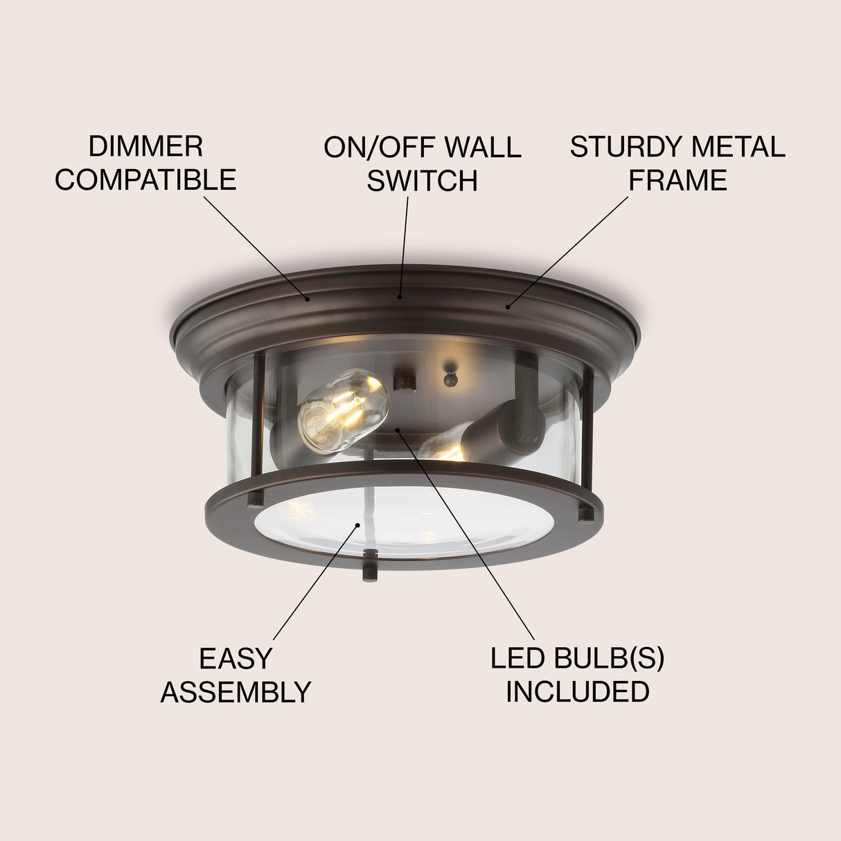 Lauren 2-Light Metal/Glass LED Flush Mount