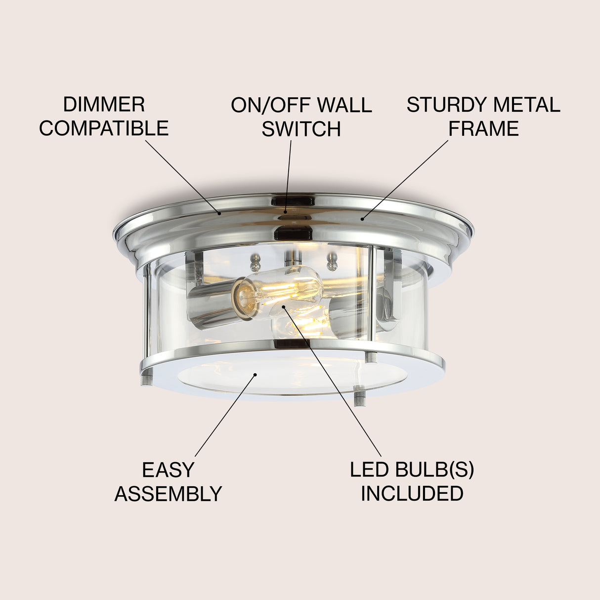 Lauren 2-Light Metal/Glass LED Flush Mount