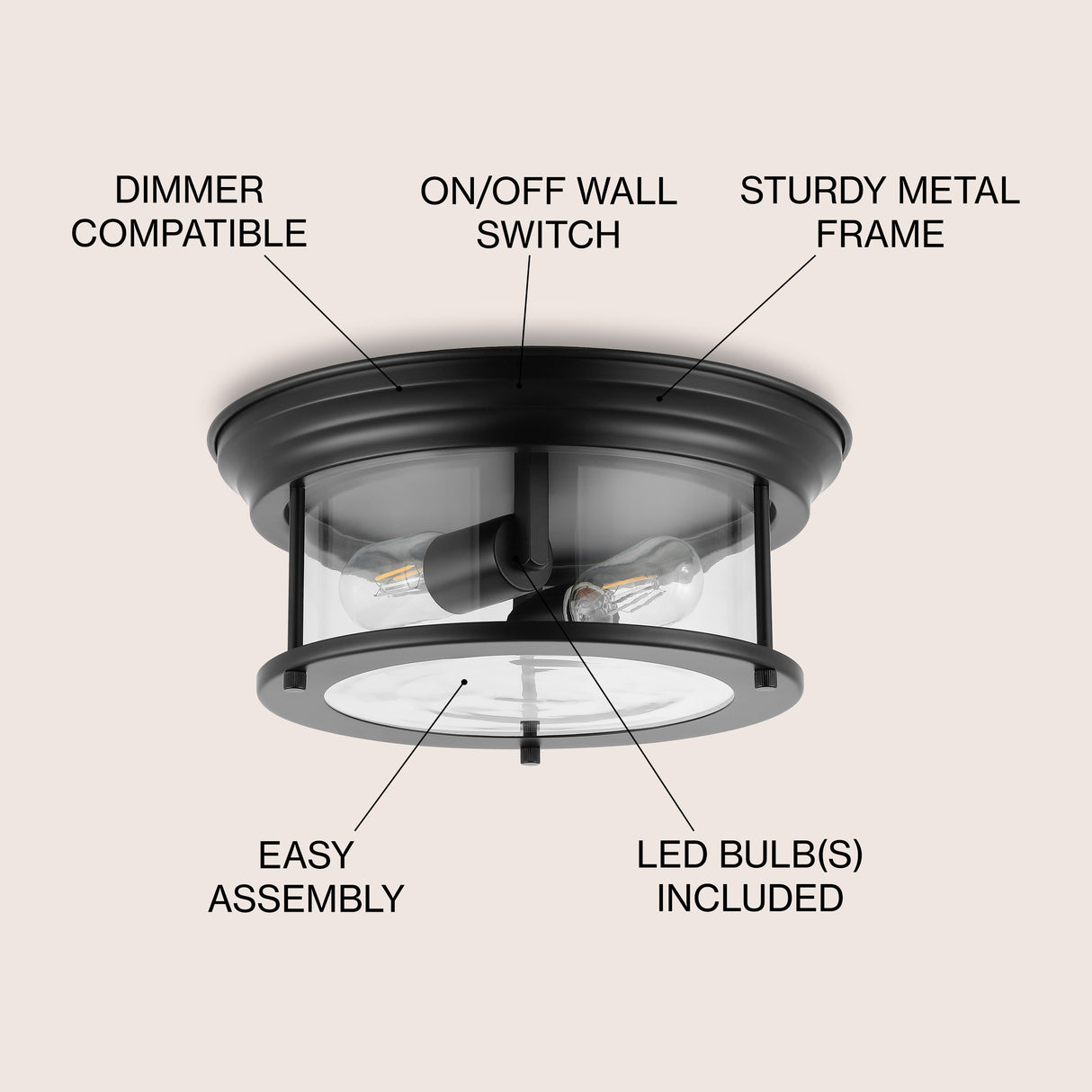 Lauren 2-Light Metal/Glass LED Flush Mount