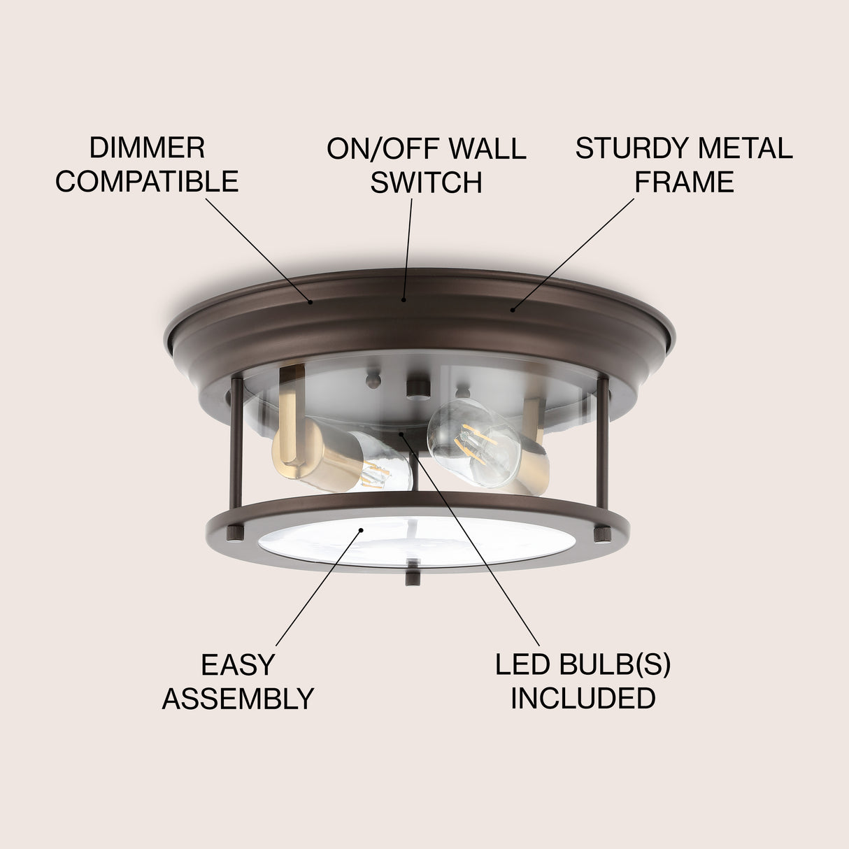 Lauren 2-Light Metal/Glass LED Flush Mount