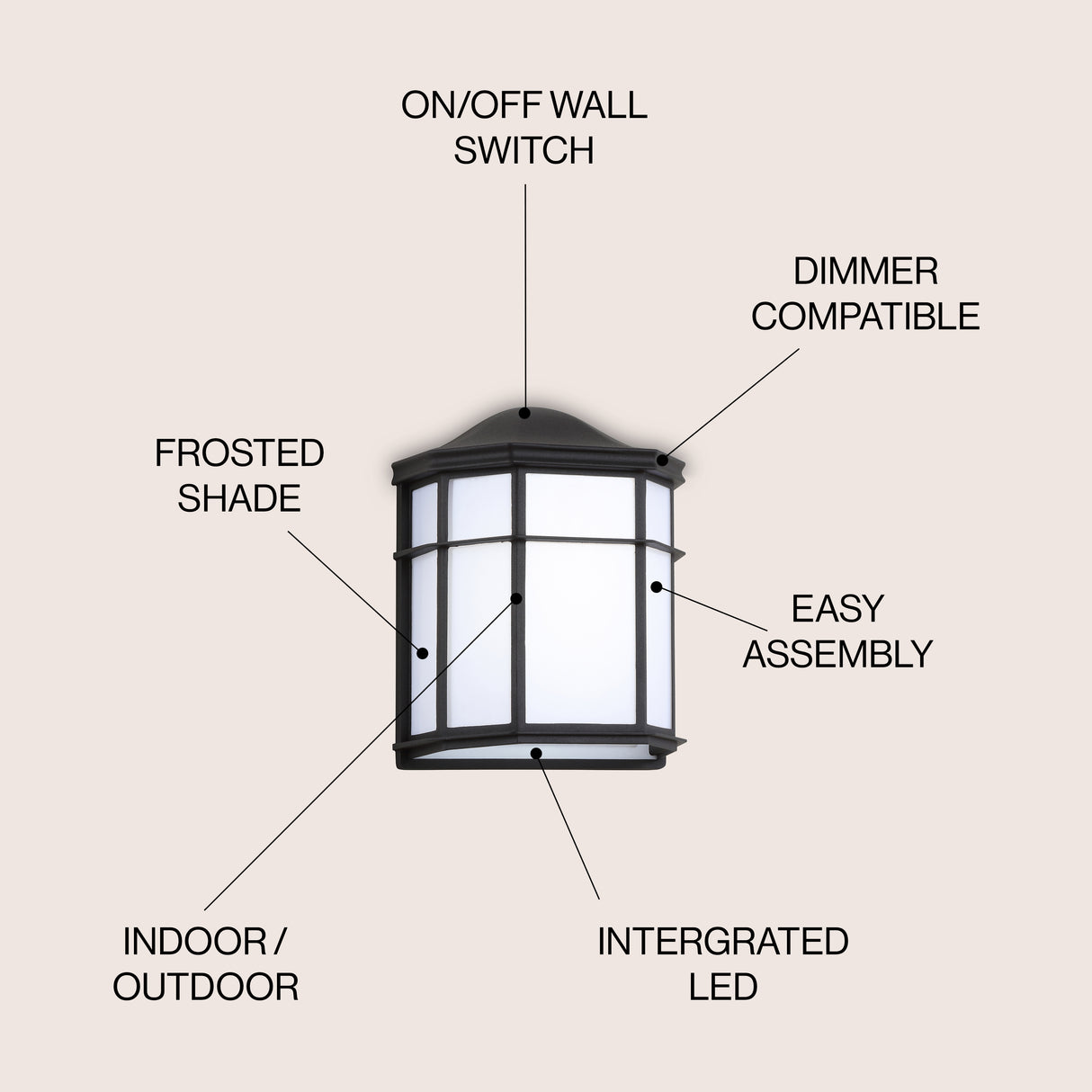 Henry Outdoor Frosted Acrylic/Metal Integrated LED Wall Sconce