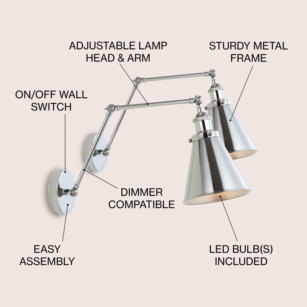 Rover Adjustable Classic Glam Arm Metal LED Wall Sconce