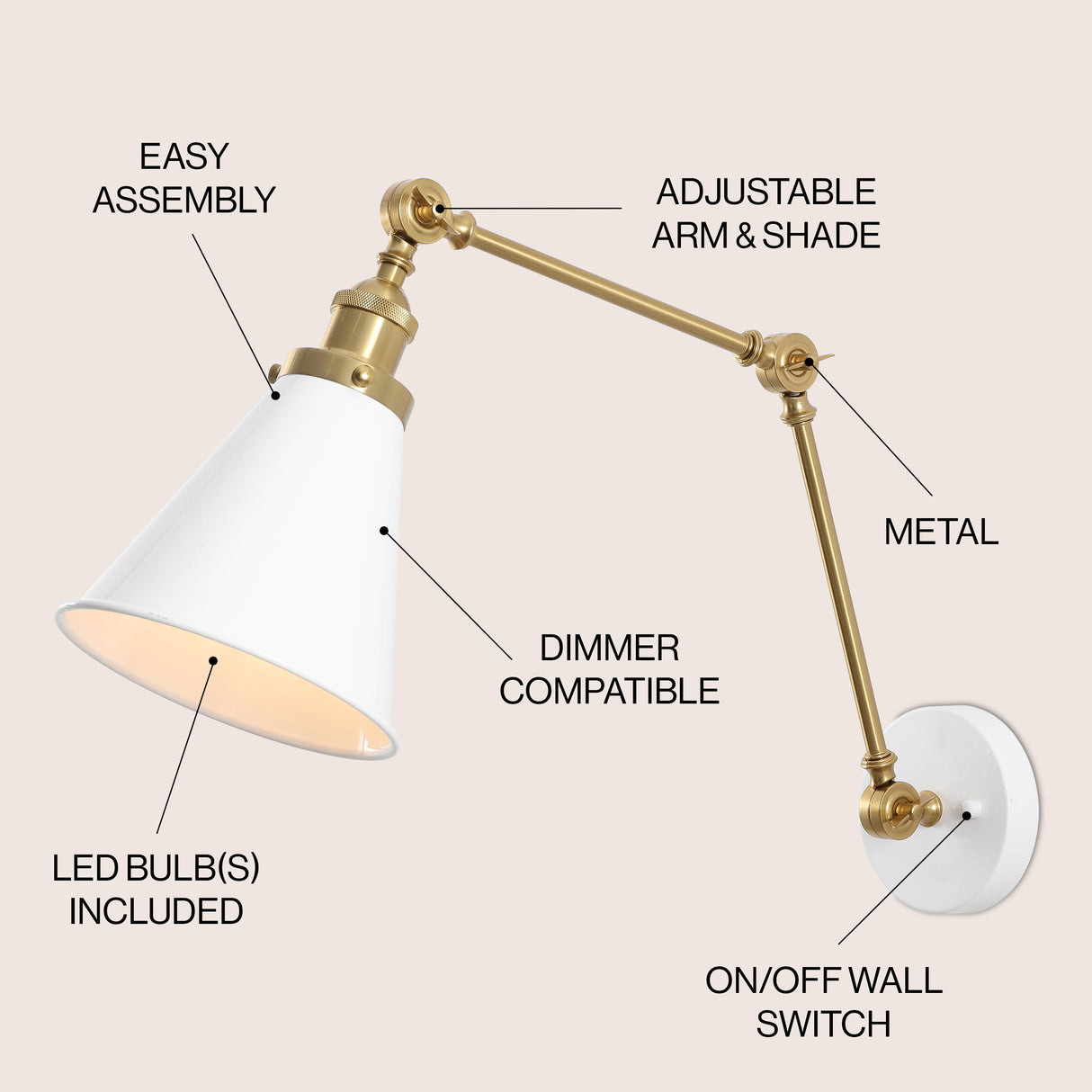 Rover Classic Industrial Metal Adjustable Arm LED Wall Sconce